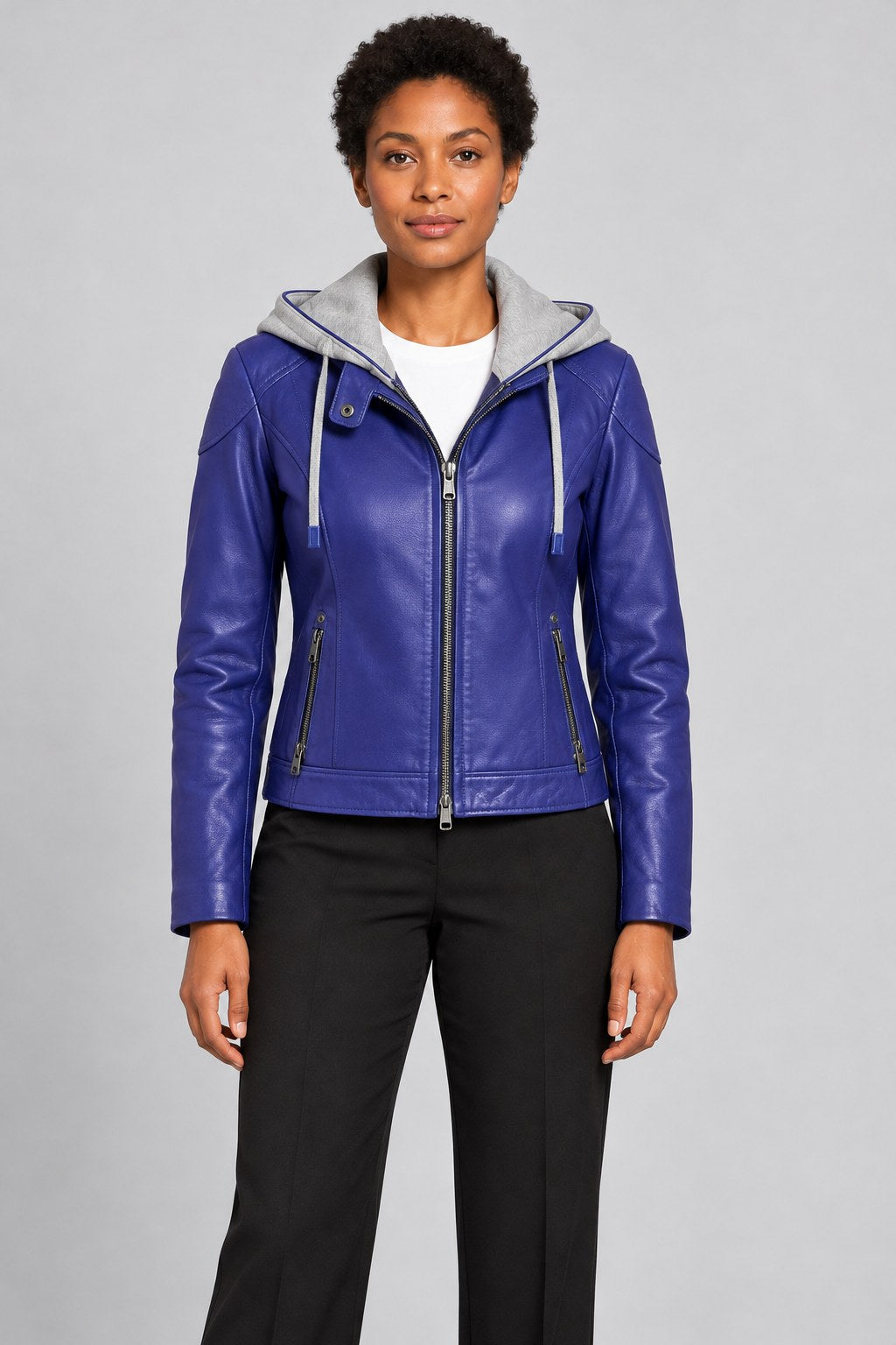 Women Genuine Leather Jacket 22WGM599951 Blue