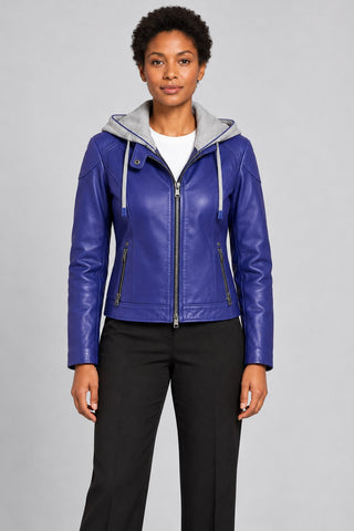 Women Genuine Leather Jacket 22WGM599951 Blue