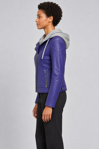 Women Genuine Leather Jacket 22WGM599951 Blue