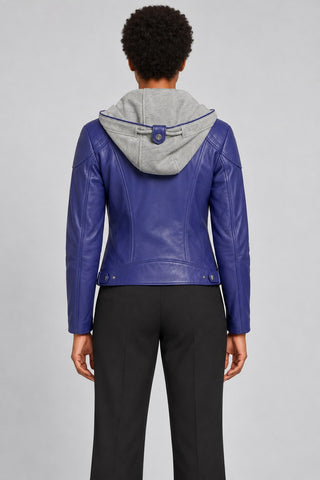 Women Genuine Leather Jacket 22WGM599951 Blue