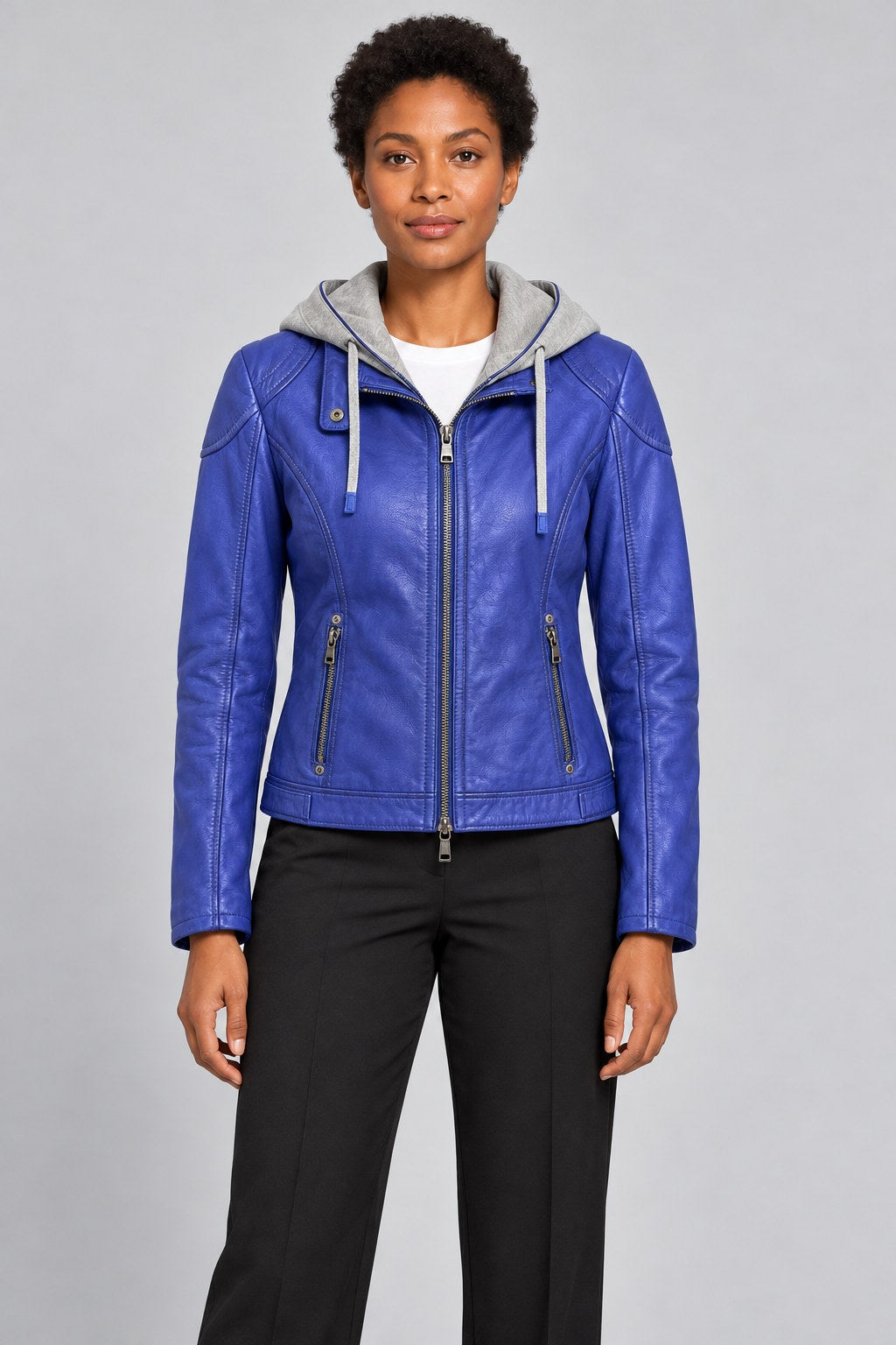 Women Genuine Leather Jacket 22WGM599951 Blue