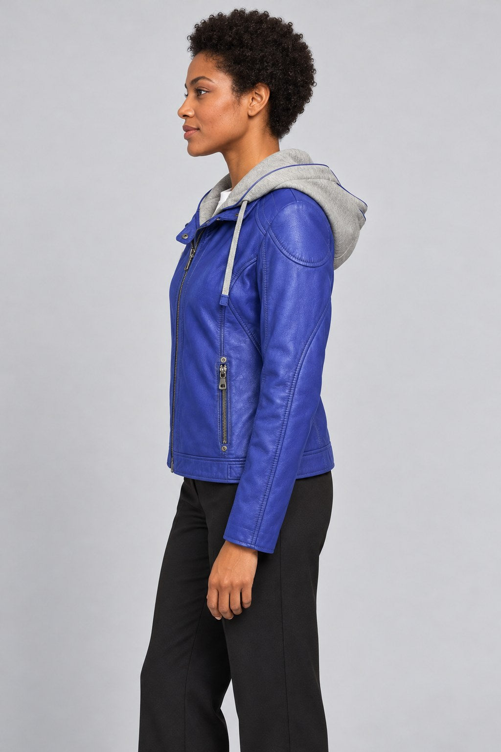 Women Genuine Leather Jacket 22WGM599951 Blue
