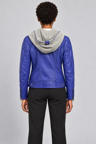 Women Genuine Leather Jacket 22WGM599951 Blue