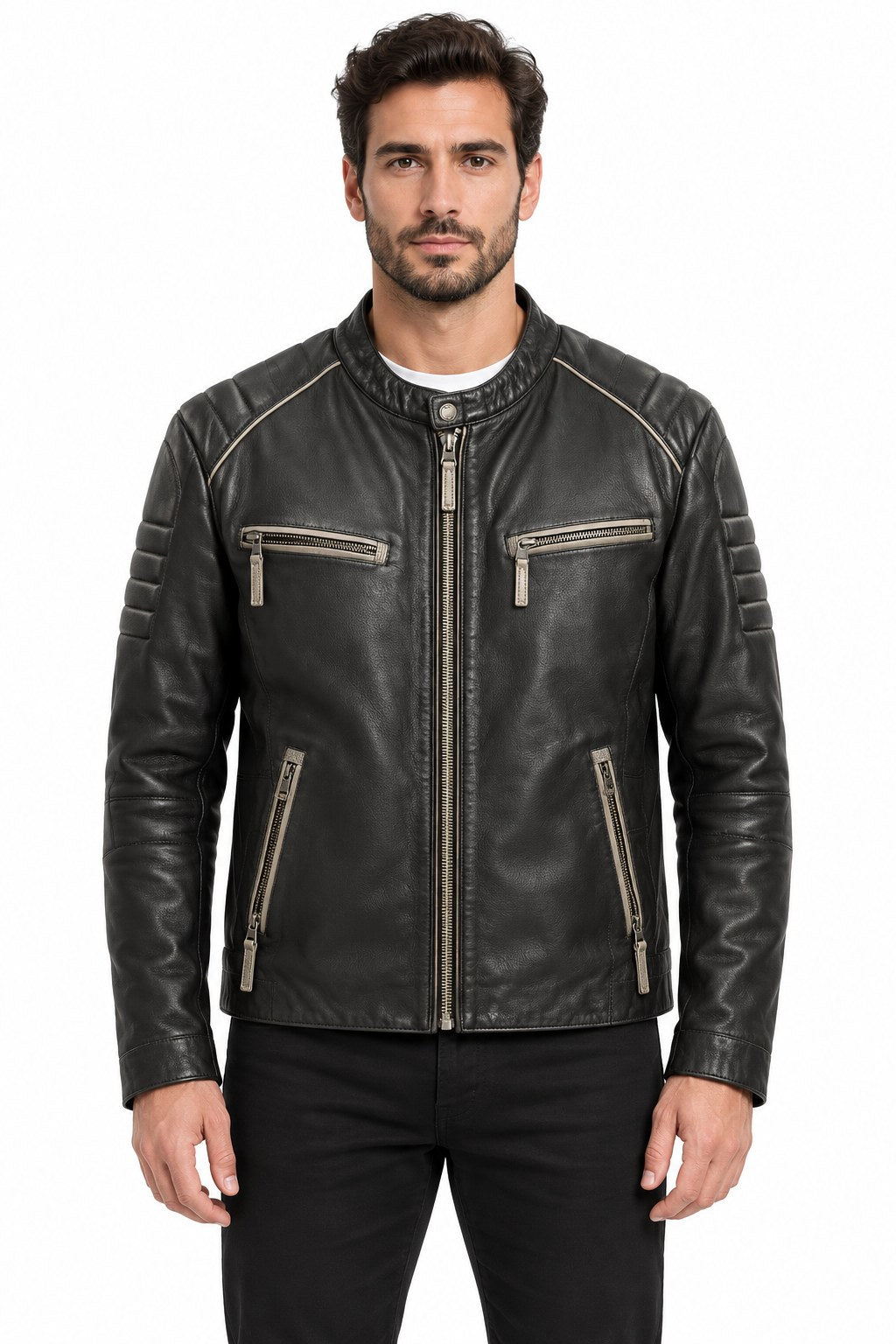 Men Genuine Leather Jacket 18WGD6294CY Black