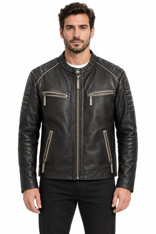 Men Genuine Leather Jacket 18WGD6294CY Black