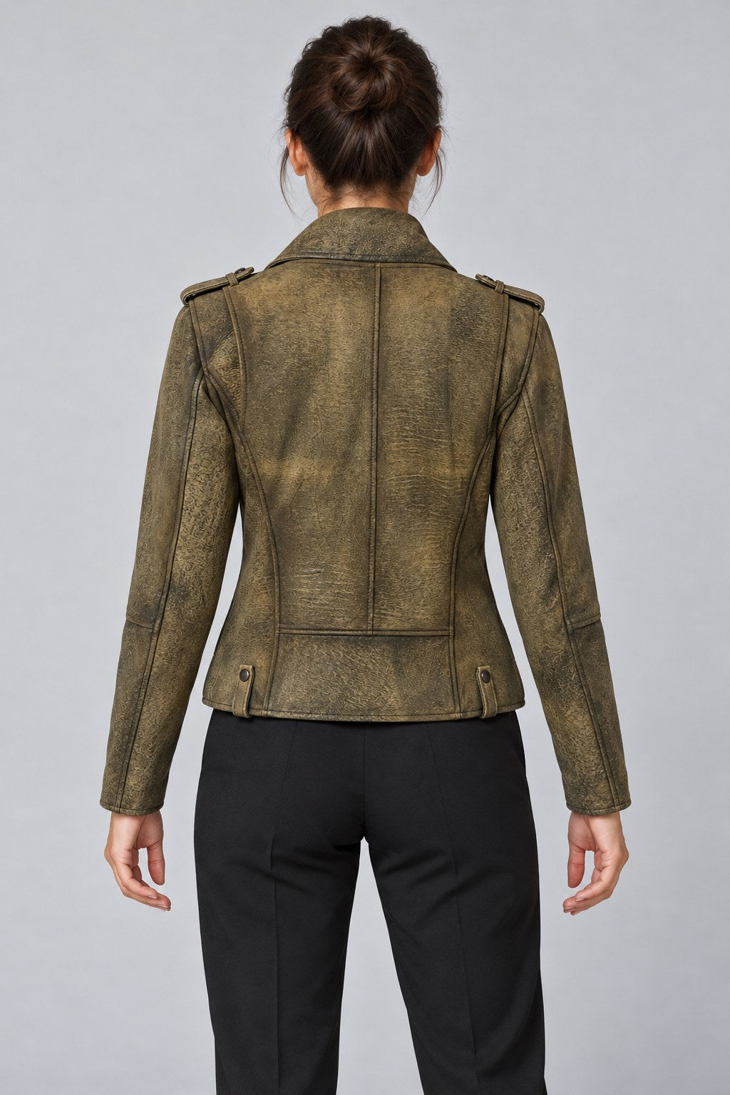 Women Genuine Leather Jacket 19WGD5794EF Olive Green