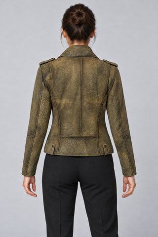 Women Genuine Leather Jacket 19WGD5794EF Olive Green