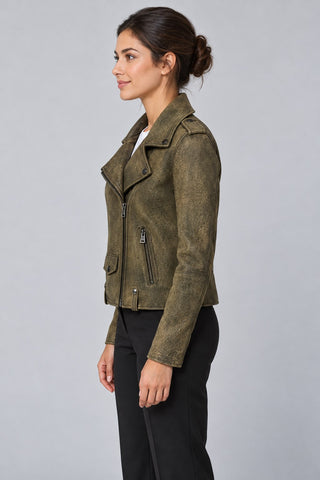 Women Genuine Leather Jacket 19WGD5794EF Olive Green