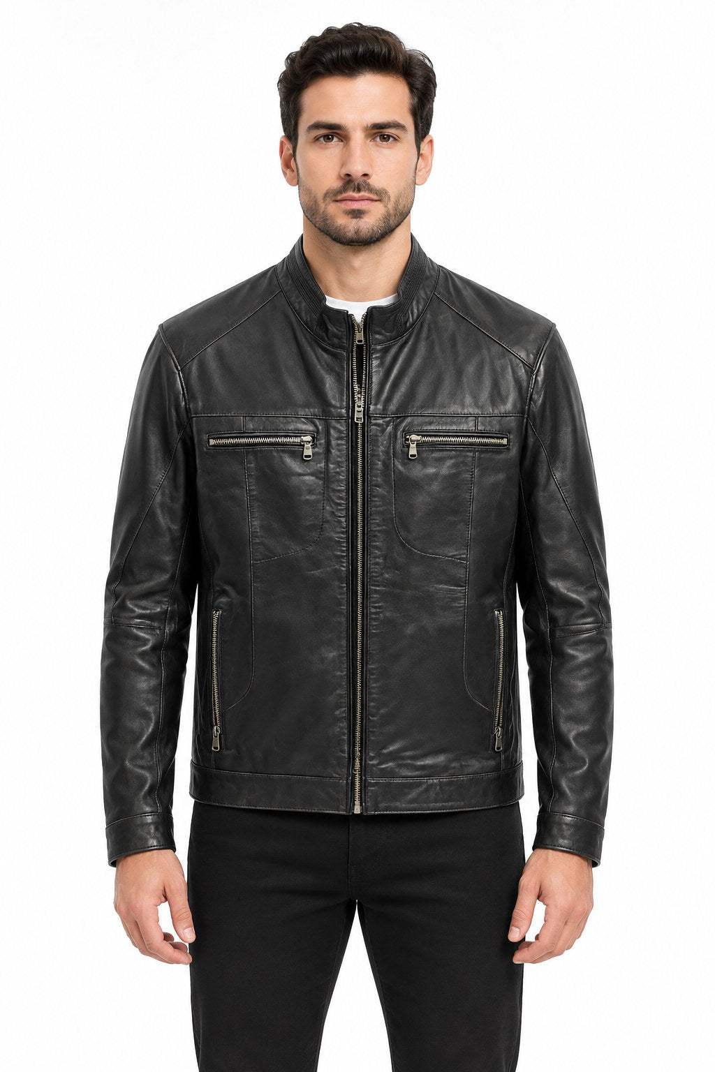 Men Genuine Leather Jacket 19WGE63611M Black