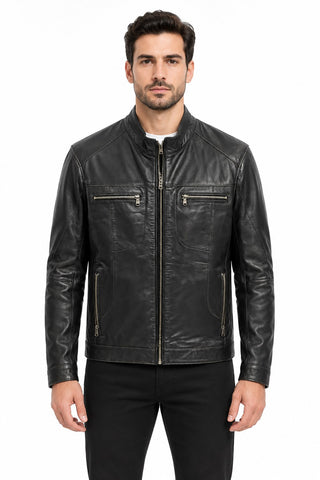 Men Genuine Leather Jacket 19WGE63611M Black