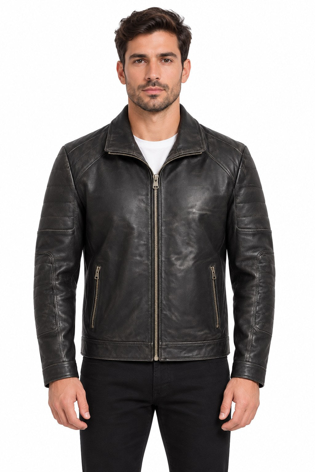 Men Genuine Leather Jacket 19WGE63701M Black