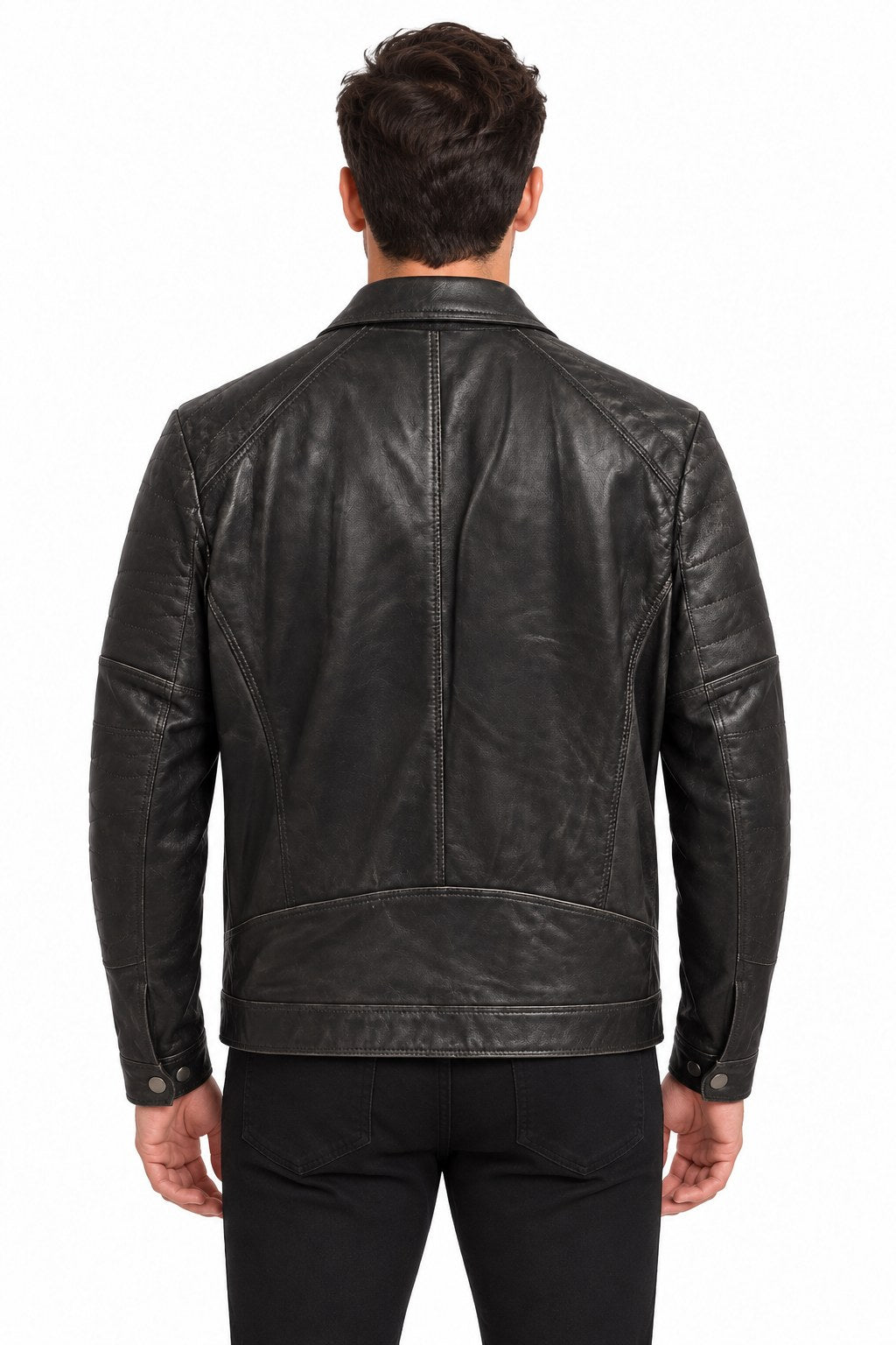 Men Genuine Leather Jacket 19WGE63701M Black