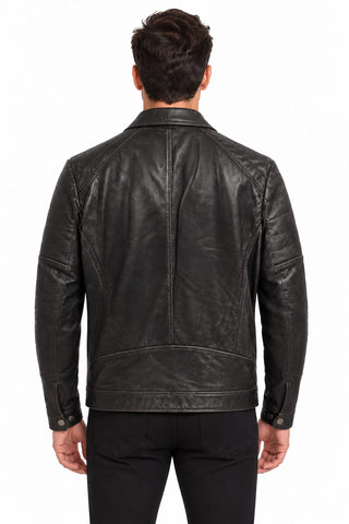 Men Genuine Leather Jacket 19WGE63701M Black