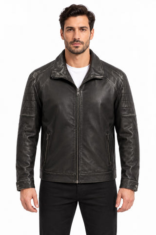 Men Genuine Leather Jacket 19WGE63701M Black