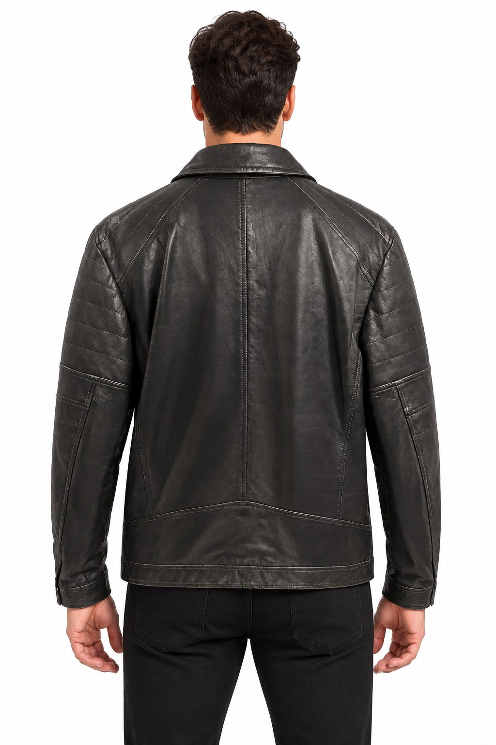 Men Genuine Leather Jacket 19WGE63701M Black