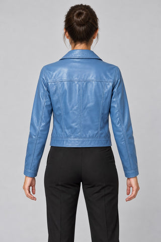 Women Genuine Leather Jacket 22SGM5988R3 Blue