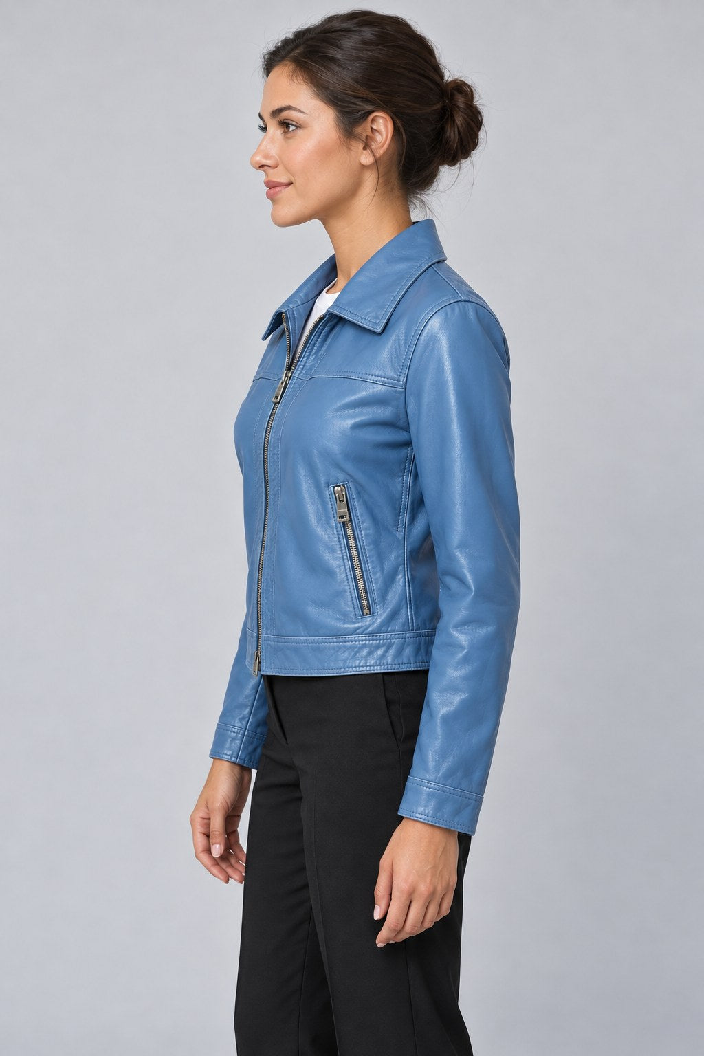 Women Genuine Leather Jacket 22SGM5988R3 Blue