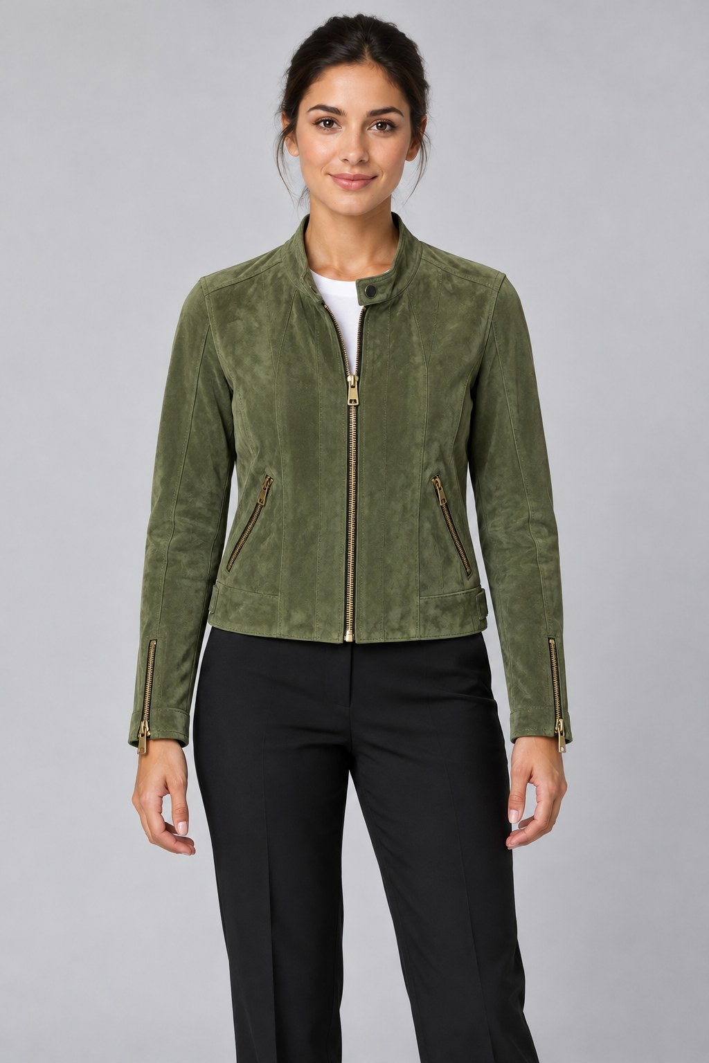 Women Genuine Leather Jacket 22WGD500210 Olive Green