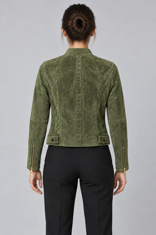 Women Genuine Leather Jacket 22WGD500210 Olive Green