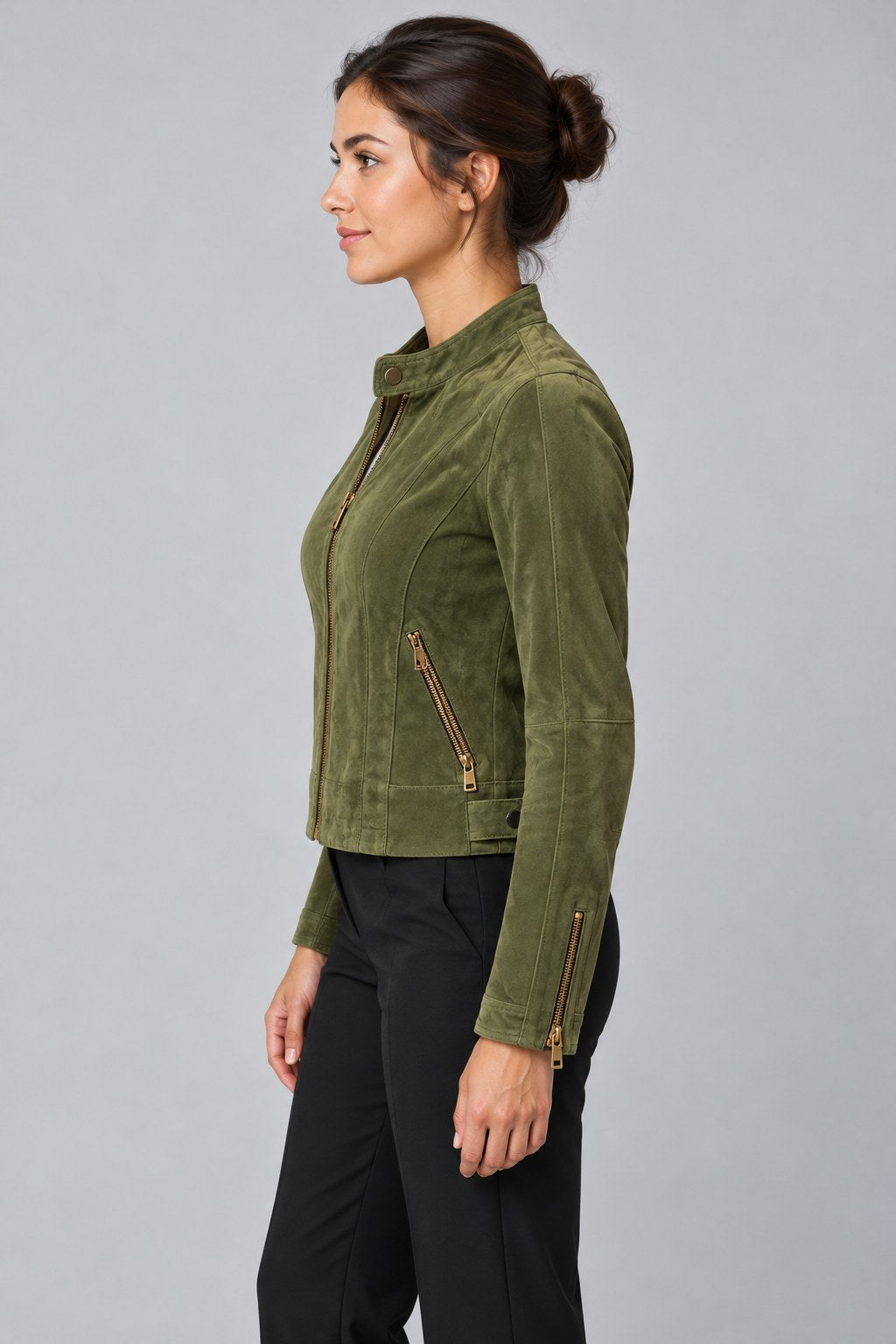 Women Genuine Leather Jacket 22WGD500210 Olive Green