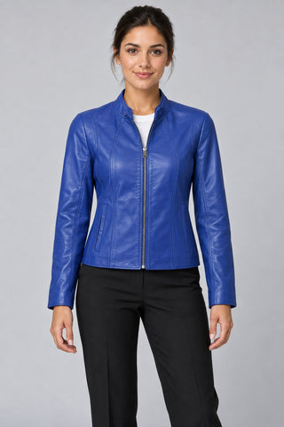 Women Genuine Leather Jacket 22WGE5960R3 Blue