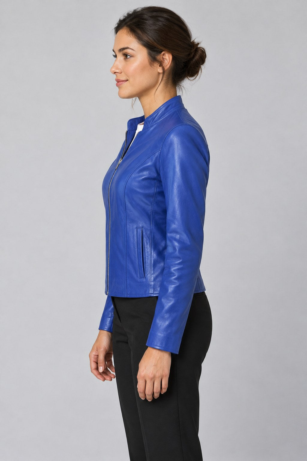 Women Genuine Leather Jacket 22WGE5960R3 Blue