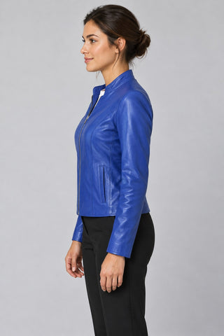 Women Genuine Leather Jacket 22WGE5960R3 Blue