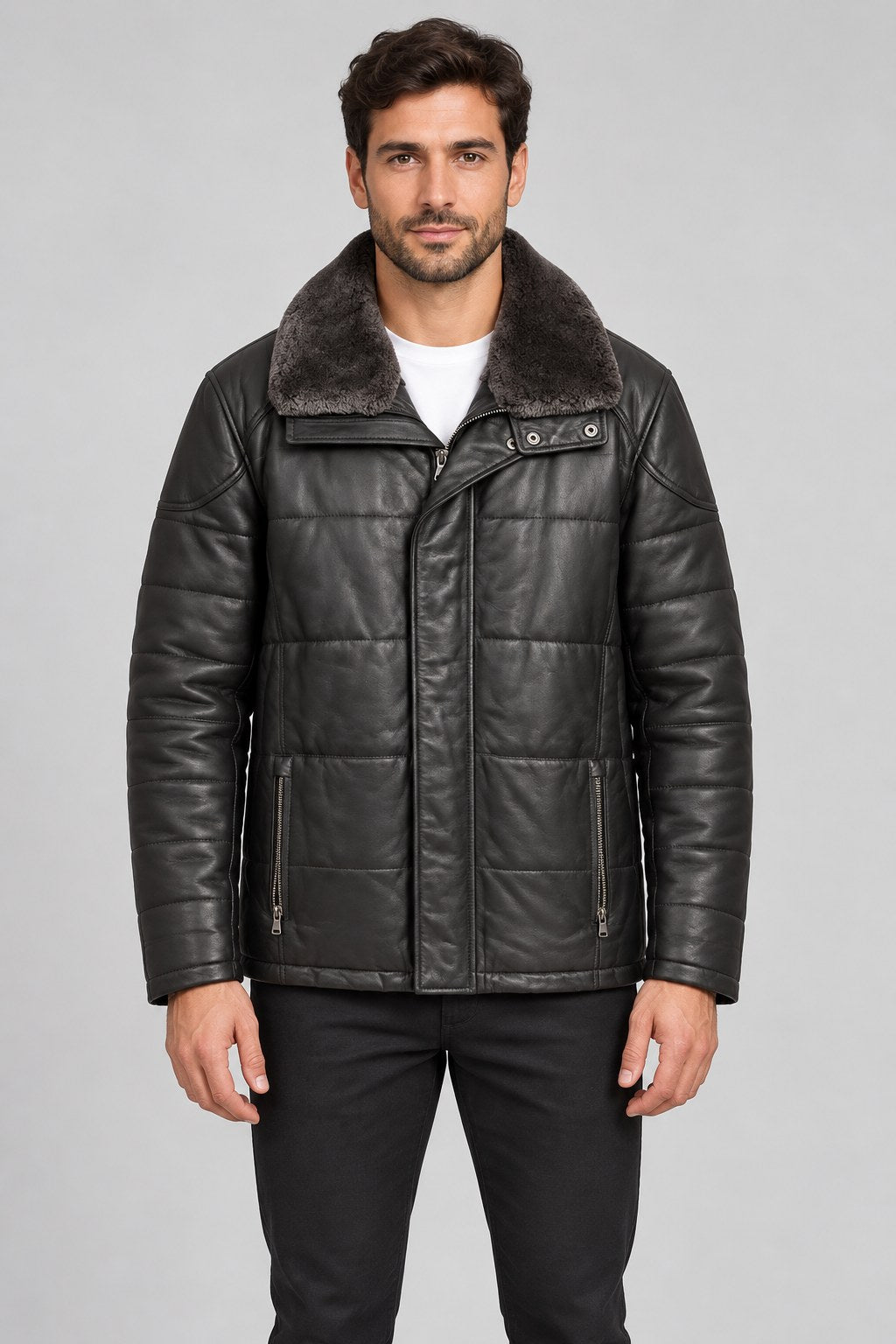Men Genuine Leather Jacket 18WGE63151M Black