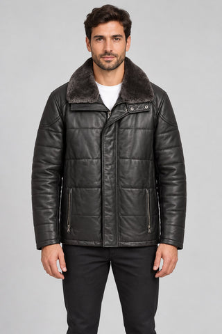 Men Genuine Leather Jacket 18WGE63151M Black