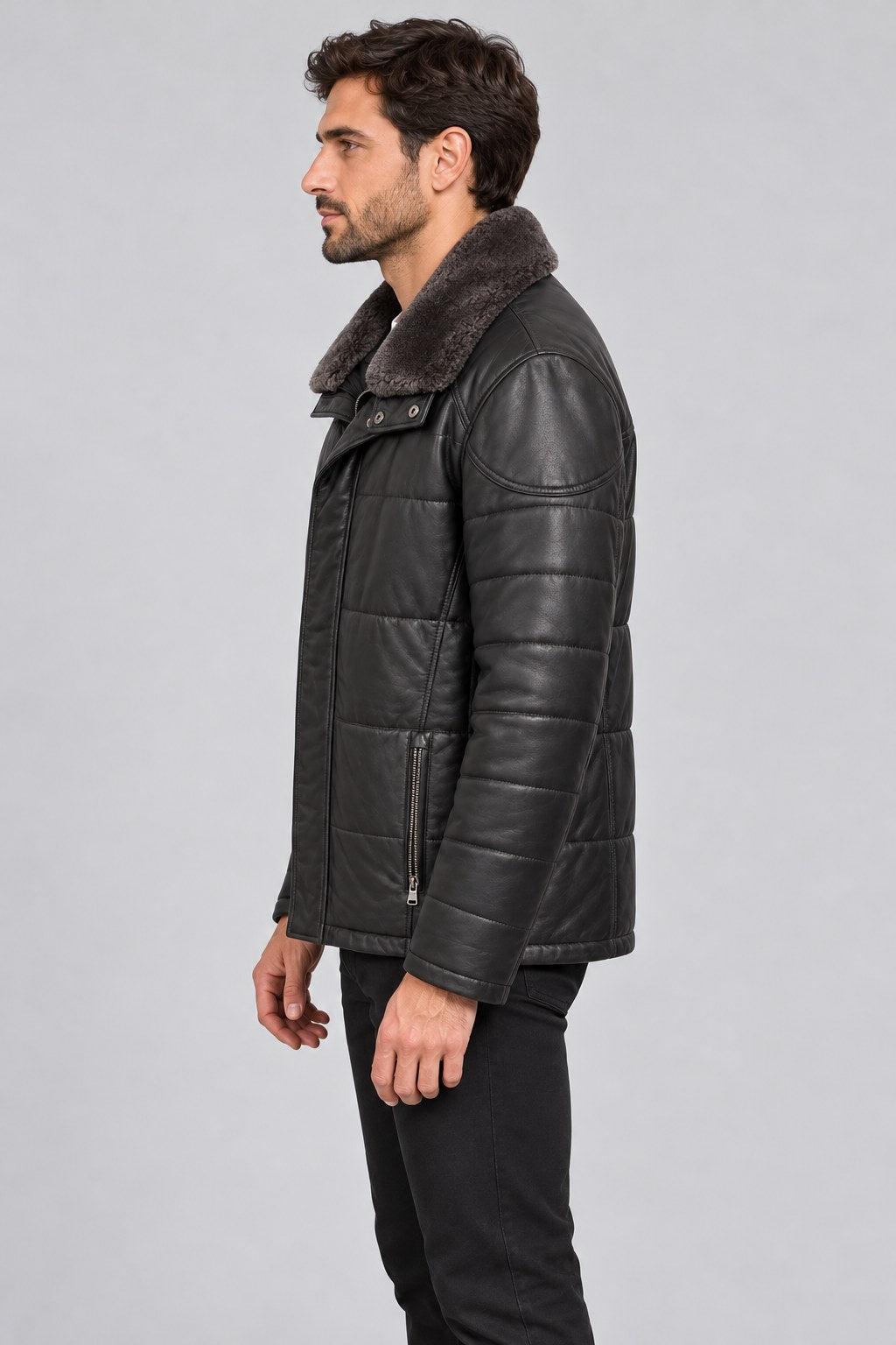 Men Genuine Leather Jacket 18WGE63151M Black