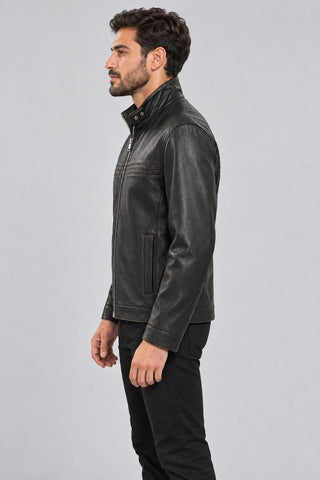 Men Genuine Leather Jacket 19WGD633644 Black