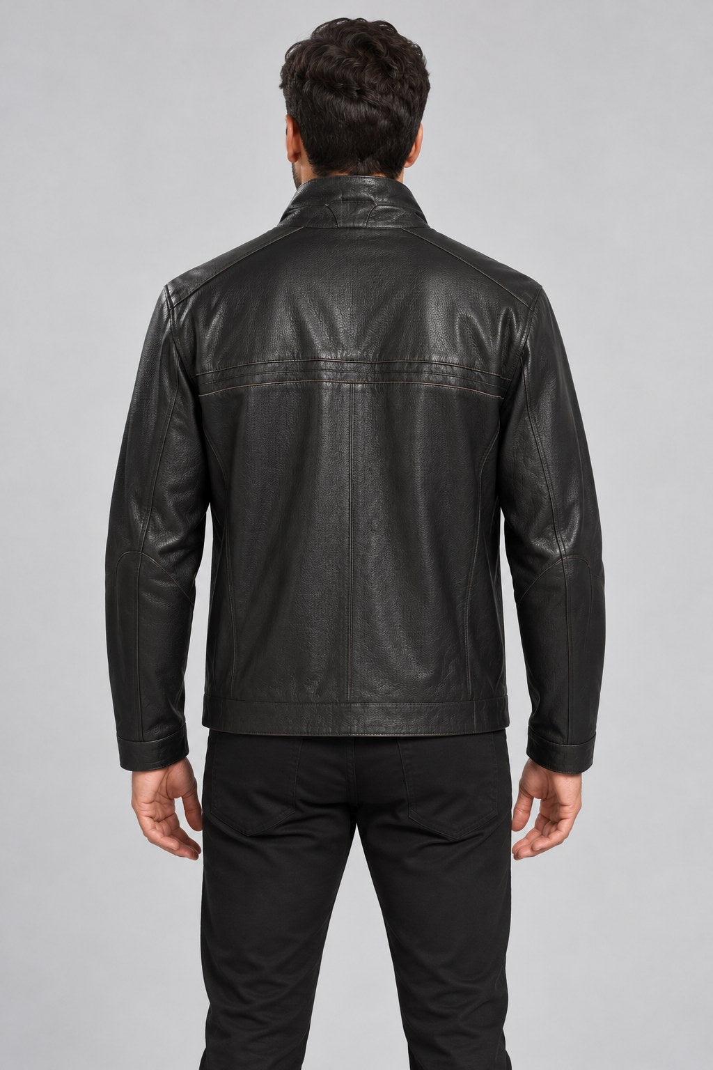 Men Genuine Leather Jacket 19WGD633644 Black