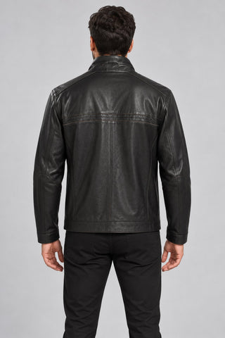 Men Genuine Leather Jacket 19WGD633644 Black