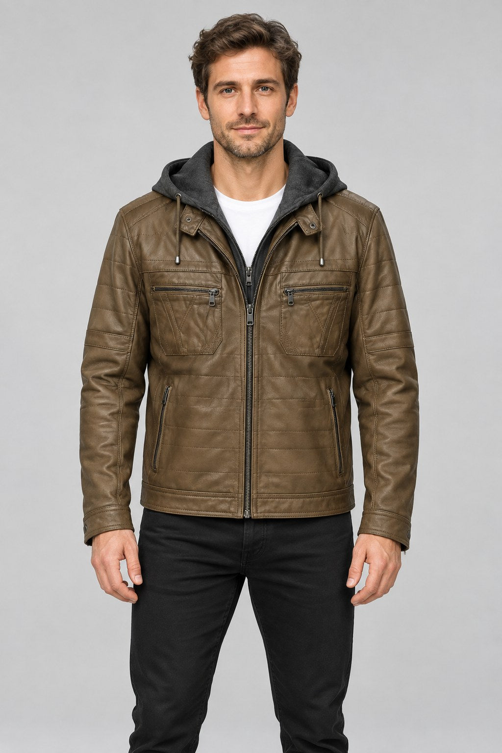 Men Genuine Leather Jacket 19WGE634047 Cognac