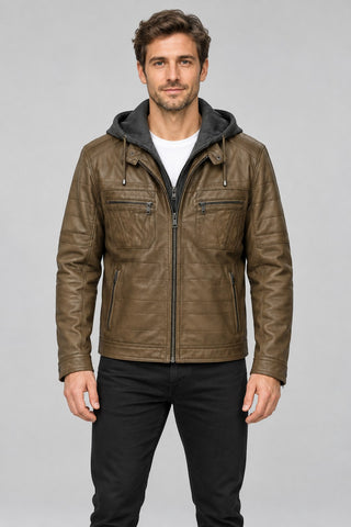 Men Genuine Leather Jacket 19WGE634047 Cognac