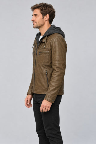 Men Genuine Leather Jacket 19WGE634047 Cognac