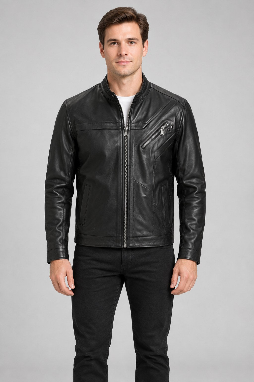 Men Genuine Leather Jacket 21WGD6415V1 Black