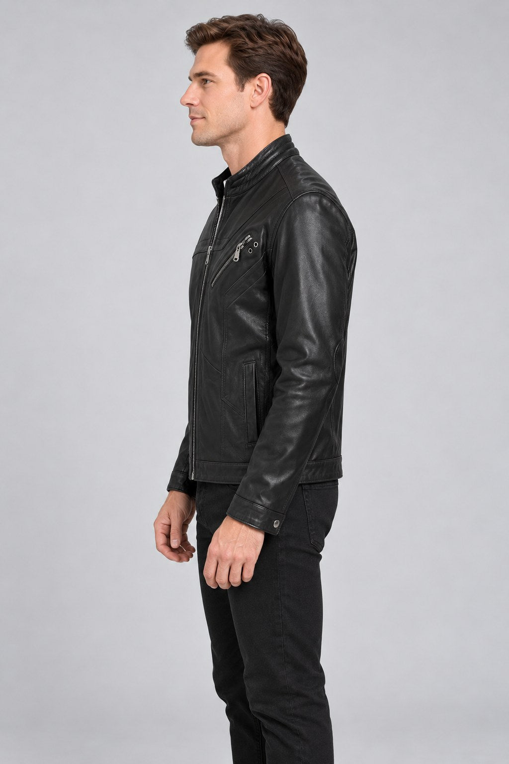 Men Genuine Leather Jacket 21WGD6415V1 Black