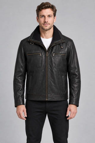 Men Genuine Leather Jacket 22WGE64441M Black