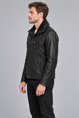 Men Genuine Leather Jacket 22WGE64441M Black