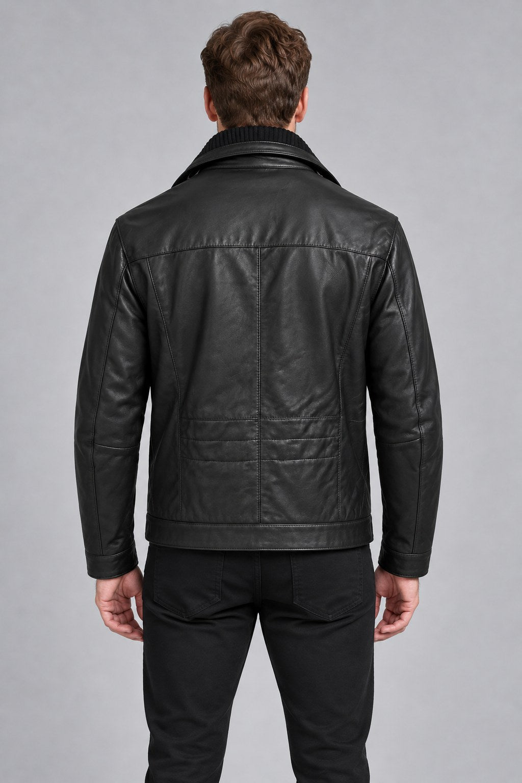 Men Genuine Leather Jacket 22WGE64441M Black